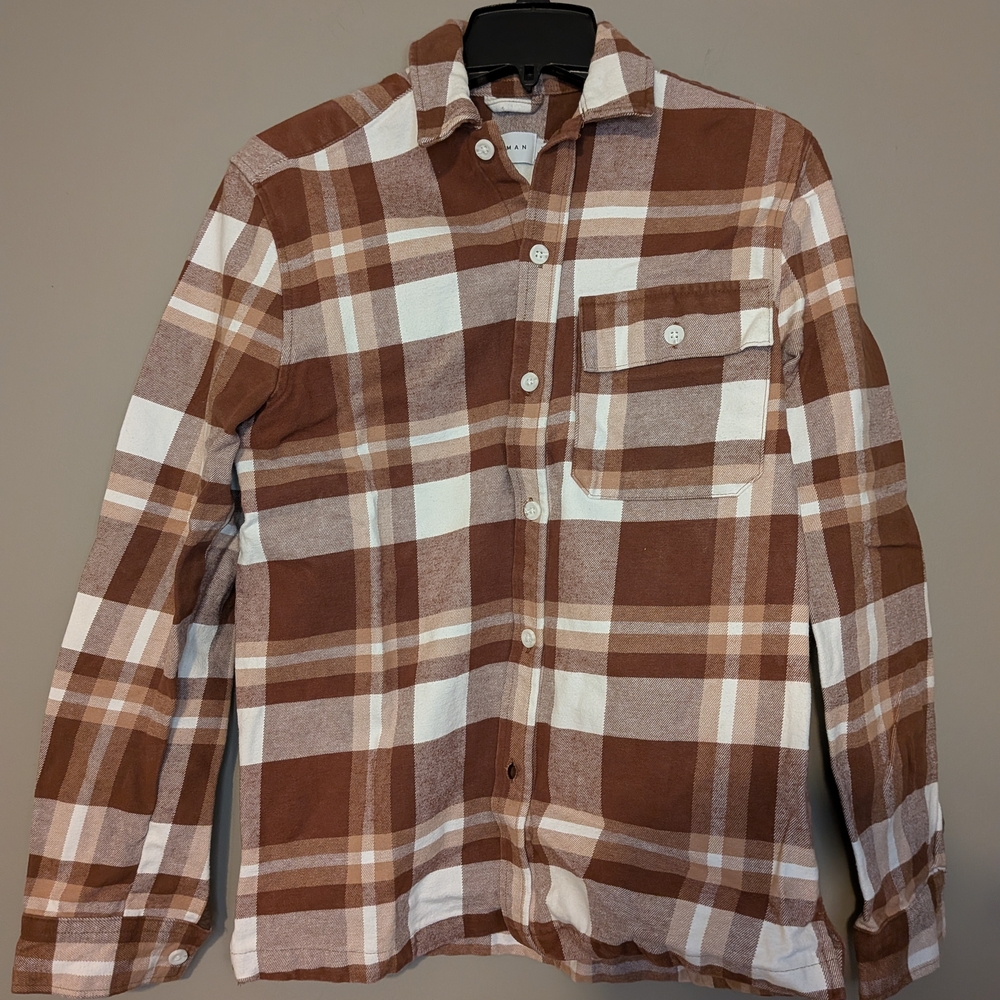 Topman Tan and White Plaid Button Down Shirt